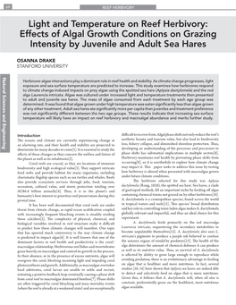 Light and Temperature on Reef Herbivory: Effects of Algal Growth Conditions on Grazing Intensity by Juvenile and Adult Sea Hares