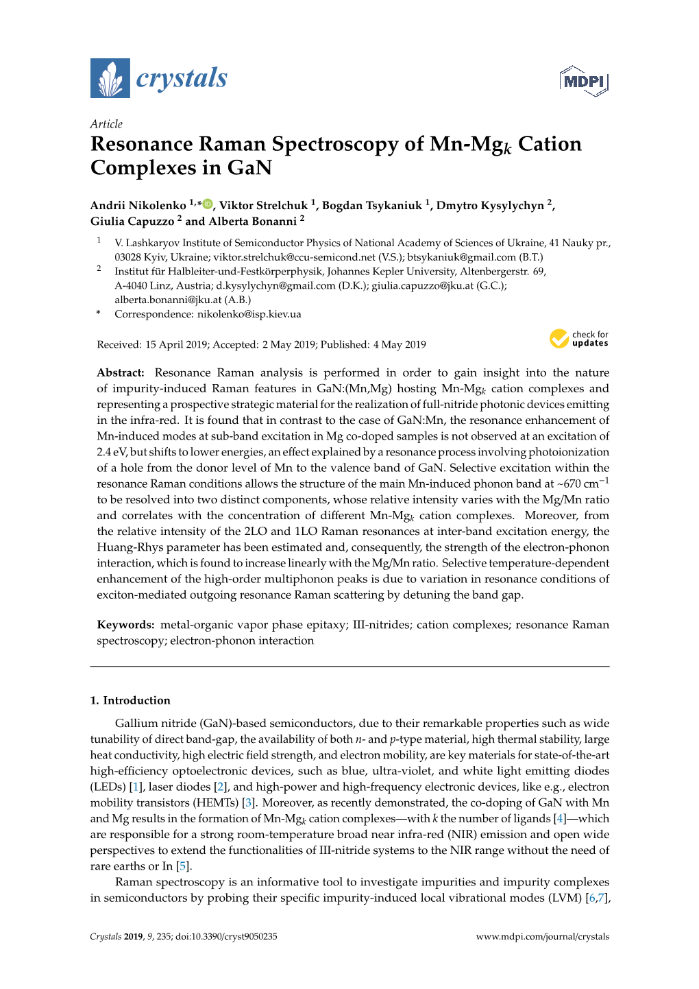 Resonance Raman Spectroscopy of Mn-Mgk Cation Complexes in Gan