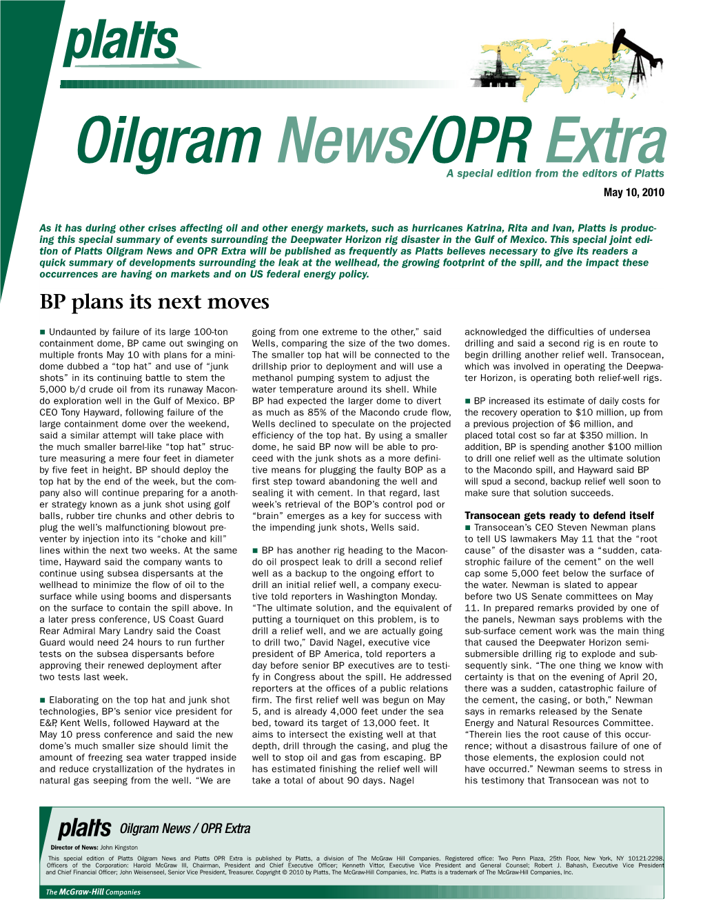 Oilgram News/OPR Extra a Special Edition from the Editors of Platts May 10, 2010