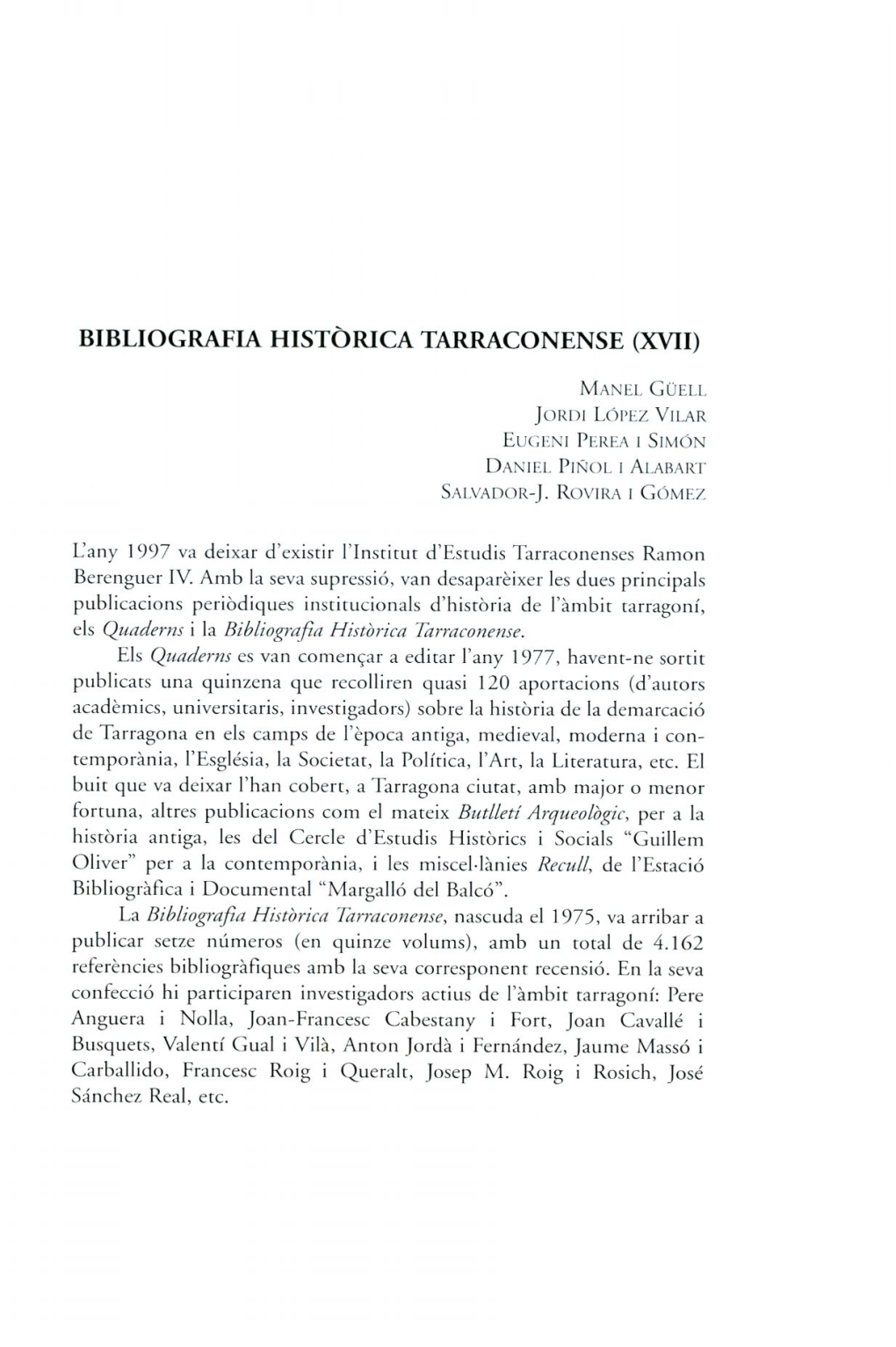 Bibliografia Histórica Tarraconense (Xvii)
