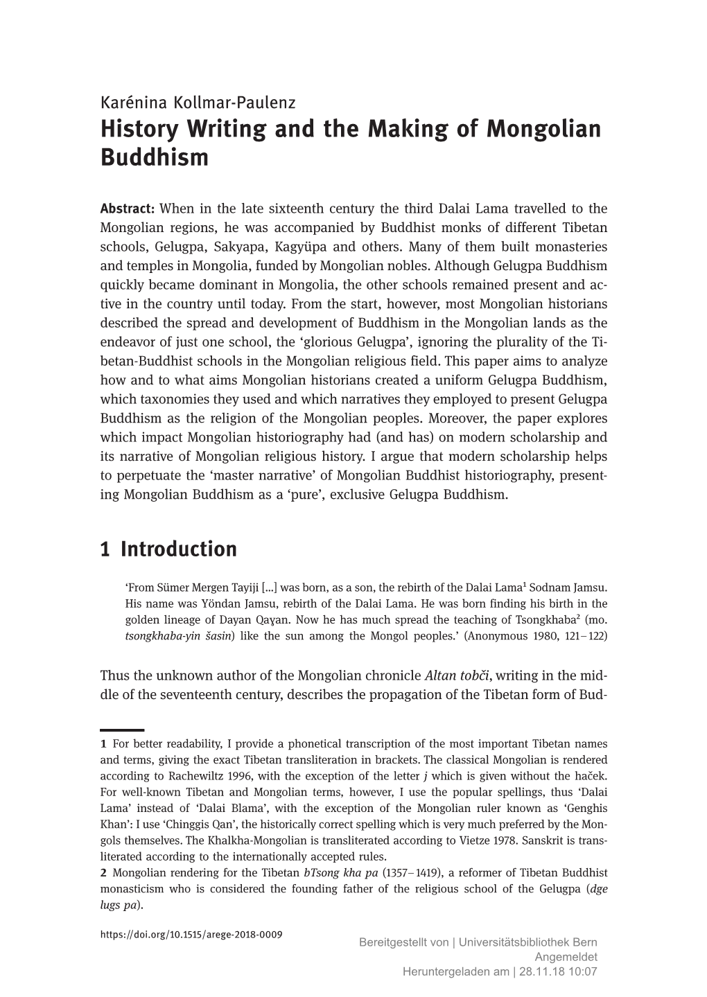 History Writing and the Making of Mongolian Buddhism