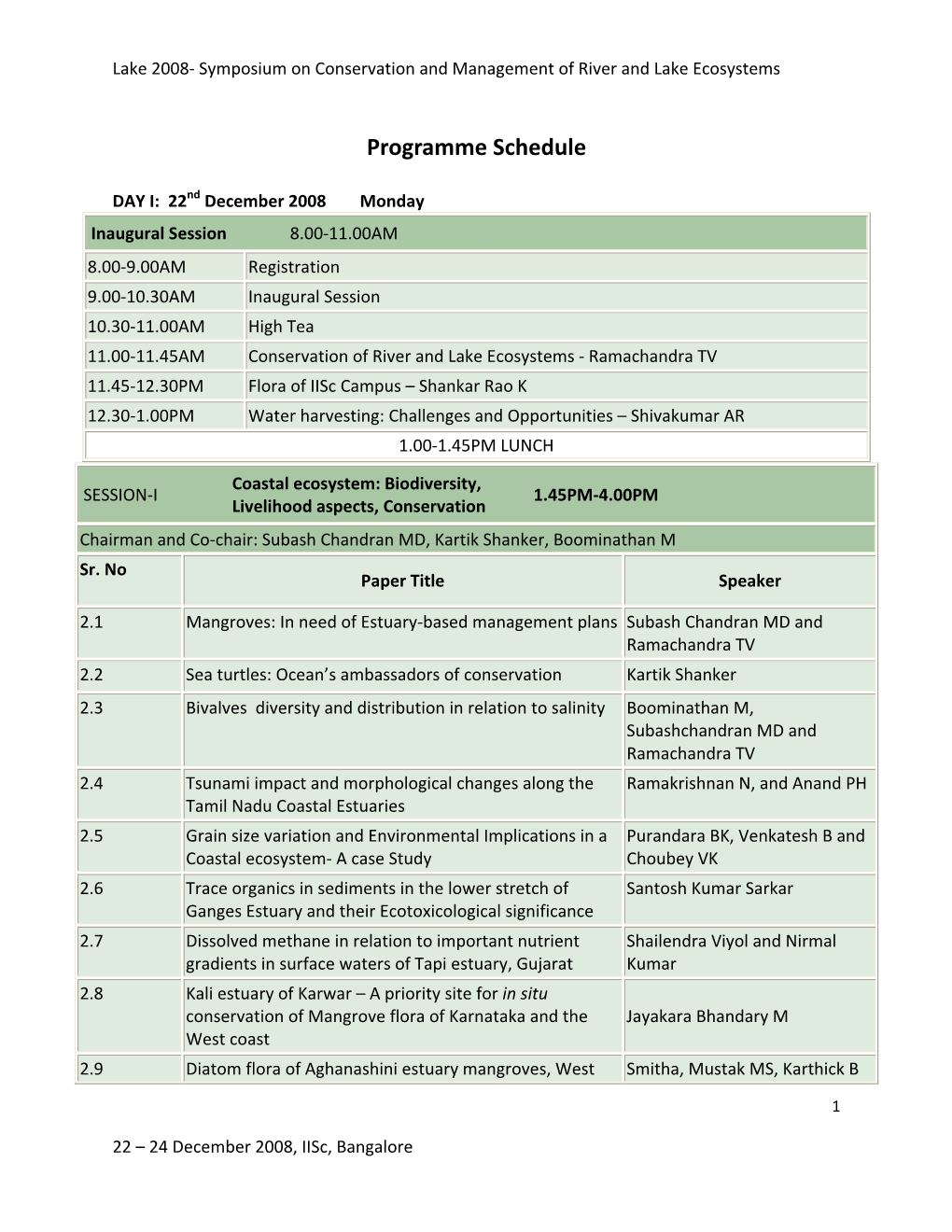 Programme Schedule