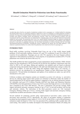 Benefit Estimation Model for Pedestrian Auto Brake Functionality