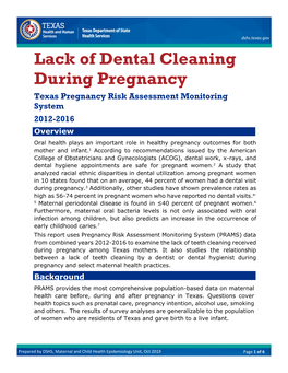 Lack of Dental Cleaning During Pregnancy, 2012-2016
