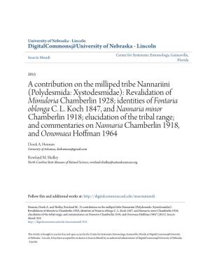 Polydesmida: Xystodesmidae): Revalidation of Mimuloria Chamberlin 1928; Identities of Fontaria Oblonga C