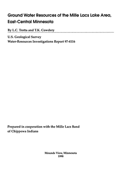 Ground Water Resources of the Mille Lacs Lake Area, East-Central Minnesota