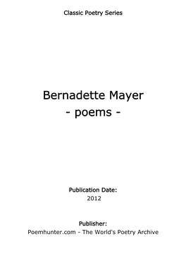 Bernadette Mayer - Poems