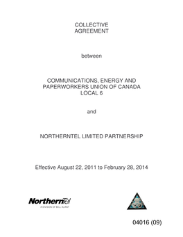 COLLECTIVE AGREEMENT Between COMMUNICATIONS, ENERGY