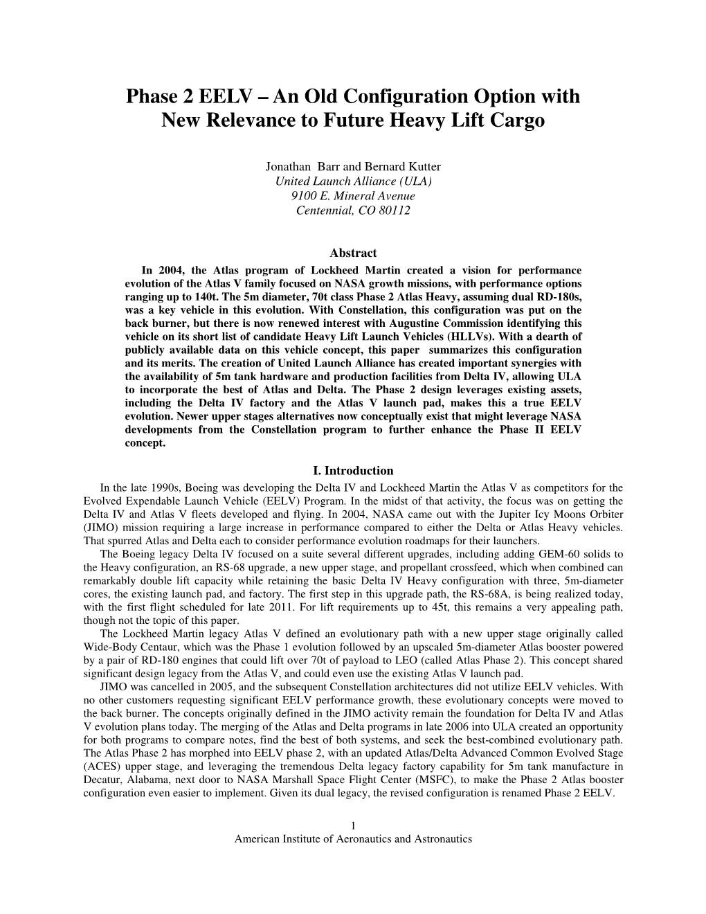 EELV Phase 2 – an Old Configuration Option with New Relevance To