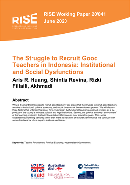 The Struggle to Recruit Good Teachers in Indonesia: Institutional and Social Dysfunctions Aris R