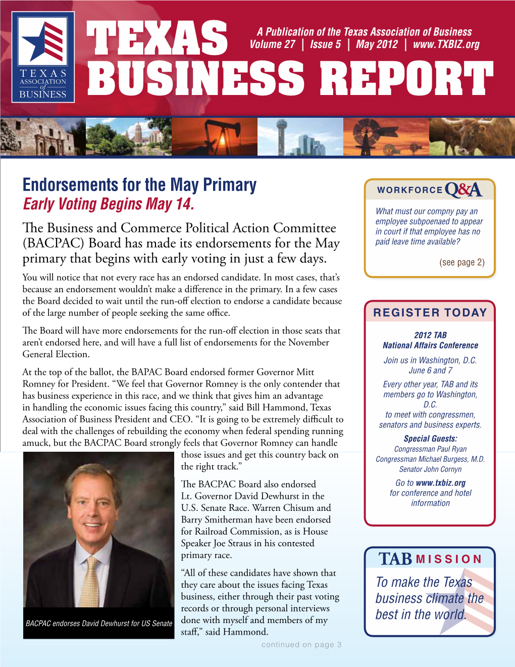 Texas Business Report (ISSN0892-6816) Is Published on the 15Th of Every Month by Texas Association of Make the Deduction