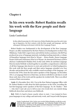 Robert Rankin Recalls His Work with the Kaw People and Their Language Linda Cumberland