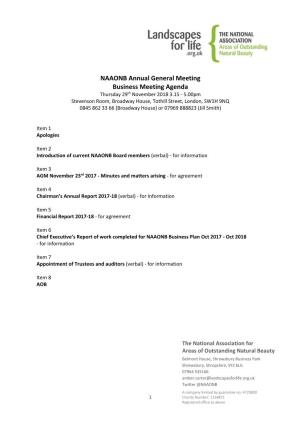 NAAONB Annual General Meeting Business Meeting Agenda