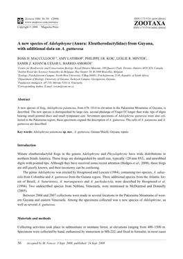 Zootaxa, a New Species of Adelophryne