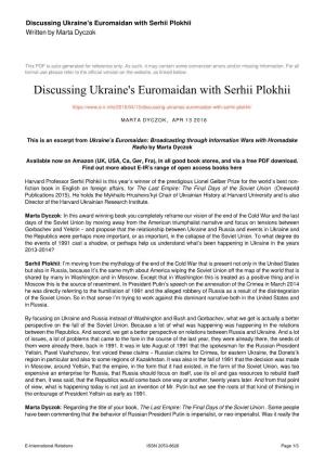 Discussing Ukraine's Euromaidan with Serhii Plokhii Written by Marta Dyczok