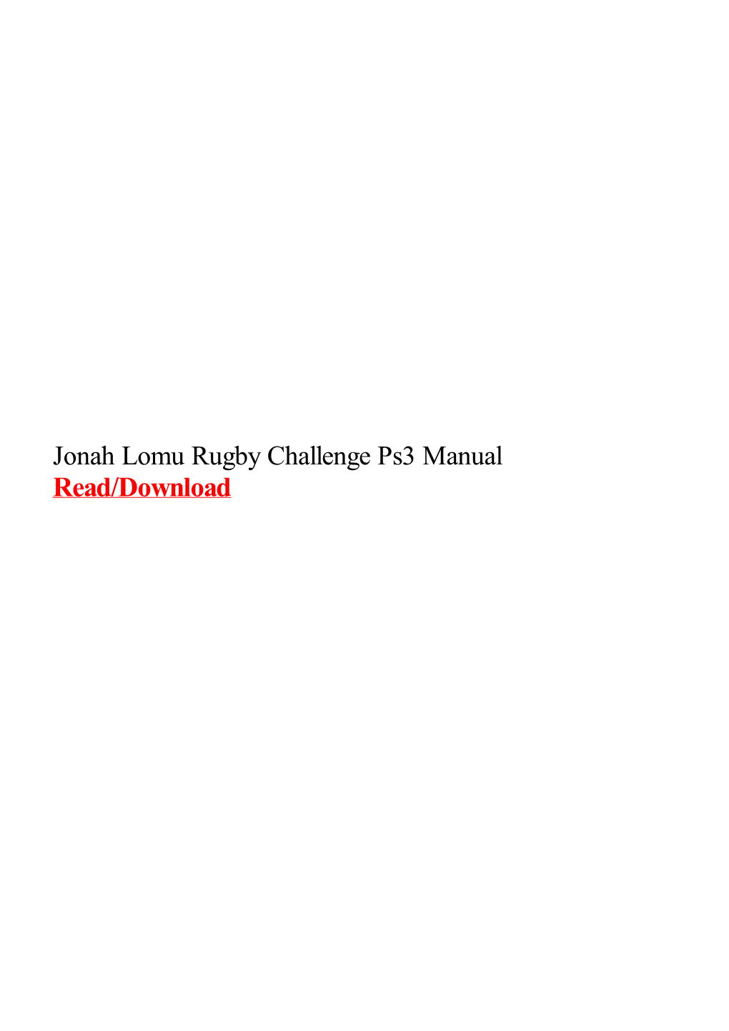 Jonah Lomu Rugby Challenge Ps3 Manual