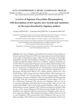 Hymenoptera), with Descriptions of New Species, New Records and Comments on the Types Described by Japanese Authors