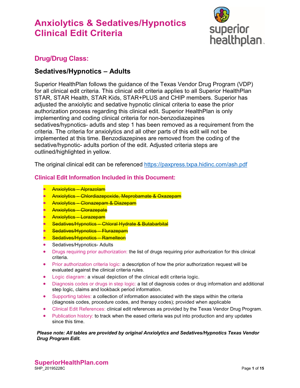 Anxiolytics & Sedatives/Hypnotics Clinical Edit Criteria