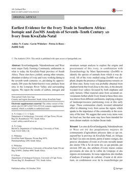 Isotopic and Zooms Analysis of Seventh–Tenth Century AD Ivory from Kwazulu-Natal