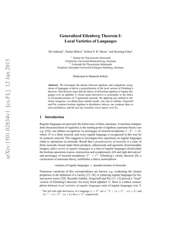 Generalized Eilenberg Theorem I: Local Varieties of Languages 3