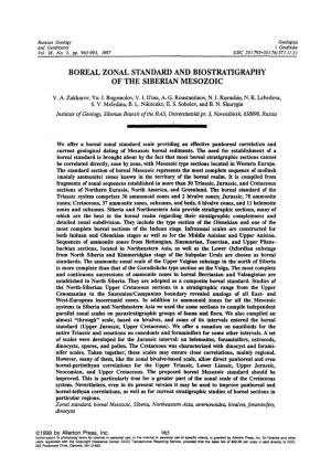 Boreal Zonal Standard and Biostratigraphy of the Siberian Mesozoic