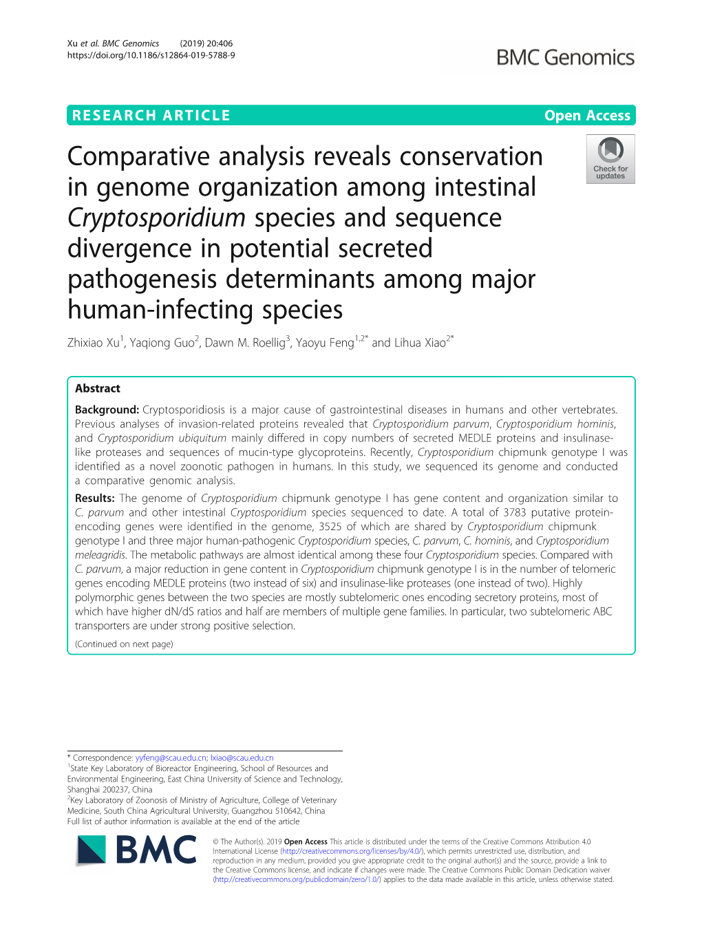 Comparative Analysis Reveals Conservation in Genome Organization Among Intestinal Cryptosporidium Species and Sequence Divergenc