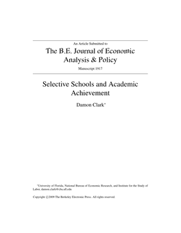 The B.E. Journal of Economic Analysis & Policy Selective Schools And