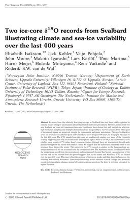 Two Ice-Core D O Records from Svalbard Illustrating Climate And