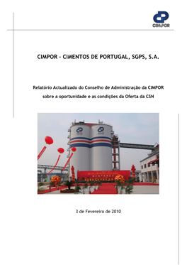 Cimpor – Cimentos De Portugal, Sgps, S.A
