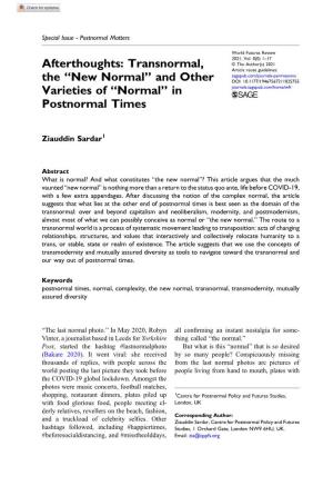 Afterthoughts: Transnormal, the “New Normal” and Other Varieties Of