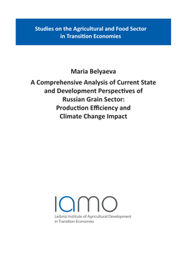 Maria Belyaeva a Comprehensive Analysis of Current State and Development Perspecti Ves of Russian Grain Sector: Producti on Eﬃ Ciency and Climate Change Impact