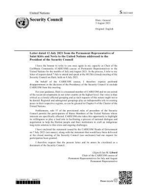 Security Council Distr.: General 3 August 2021