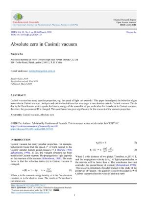 Absolute Zero in Casimir Vacuum
