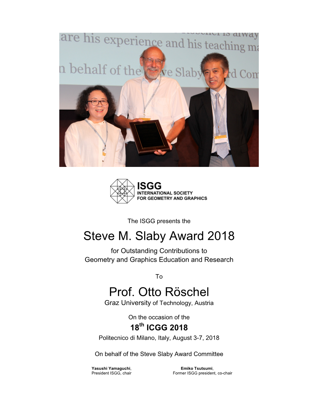 Steve M. Slaby Award 2018 Prof. Otto Röschel