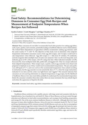 Food Safety: Recommendations for Determining Doneness in Consumer Egg Dish Recipes and Measurement of Endpoint Temperatures When Recipes Are Followed