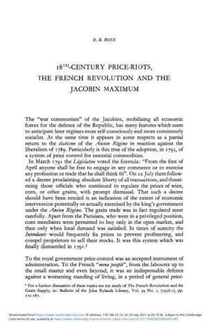 18Th-Century Price-Riots, the French Revolution and the Jacobin Maximum