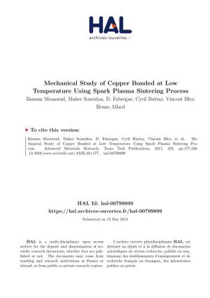 Mechanical Study of Copper Bonded at Low Temperature Using Spark Plasma Sintering Process Bassem Mouawad, Maher Soueidan, D