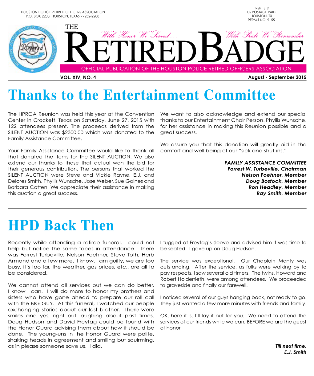 Thanks to the Entertainment Committee HPD Back Then