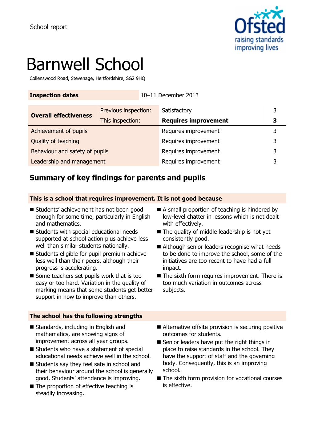 Barnwell School Collenswood Road, Stevenage, Hertfordshire, SG2 9HQ