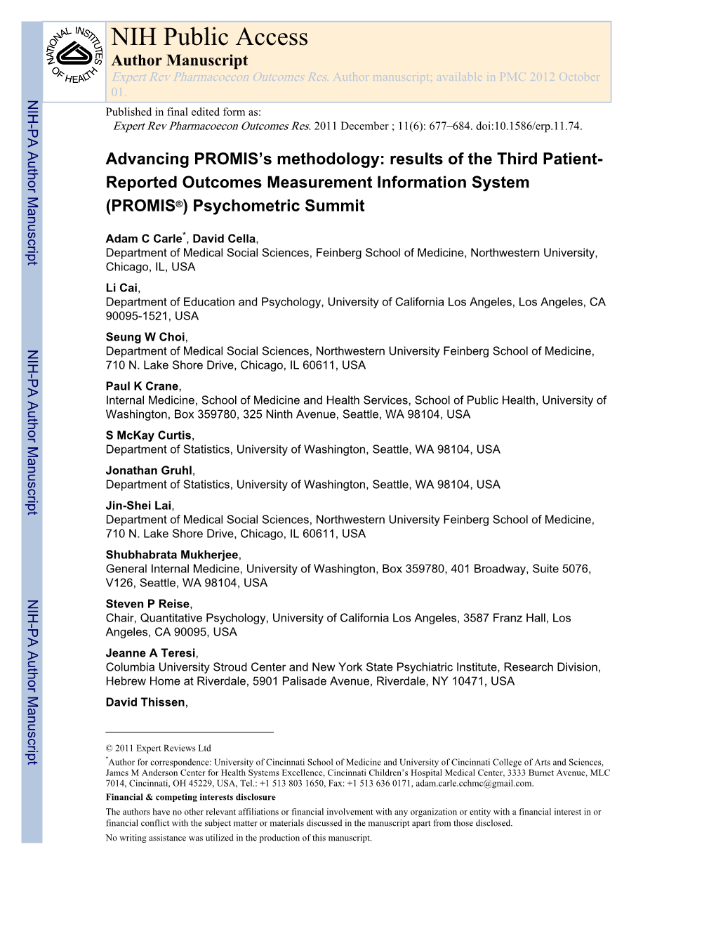 NIH Public Access Author Manuscript Expert Rev Pharmacoecon Outcomes Res