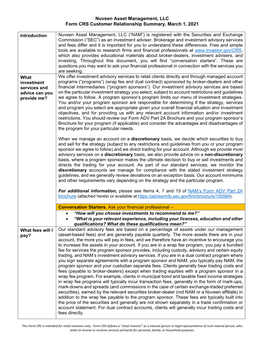 Nuveen Asset Management, LLC Form CRS Customer Relationship Summary, March 1, 2021