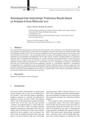 Stomatopod Interrelationships: Preliminary Results Based on Analysis of Three Molecular Loci