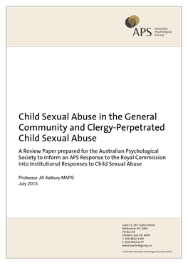 Child Sexual Abuse in the General Community and Clergy-Perpetrated Child Sexual Abuse