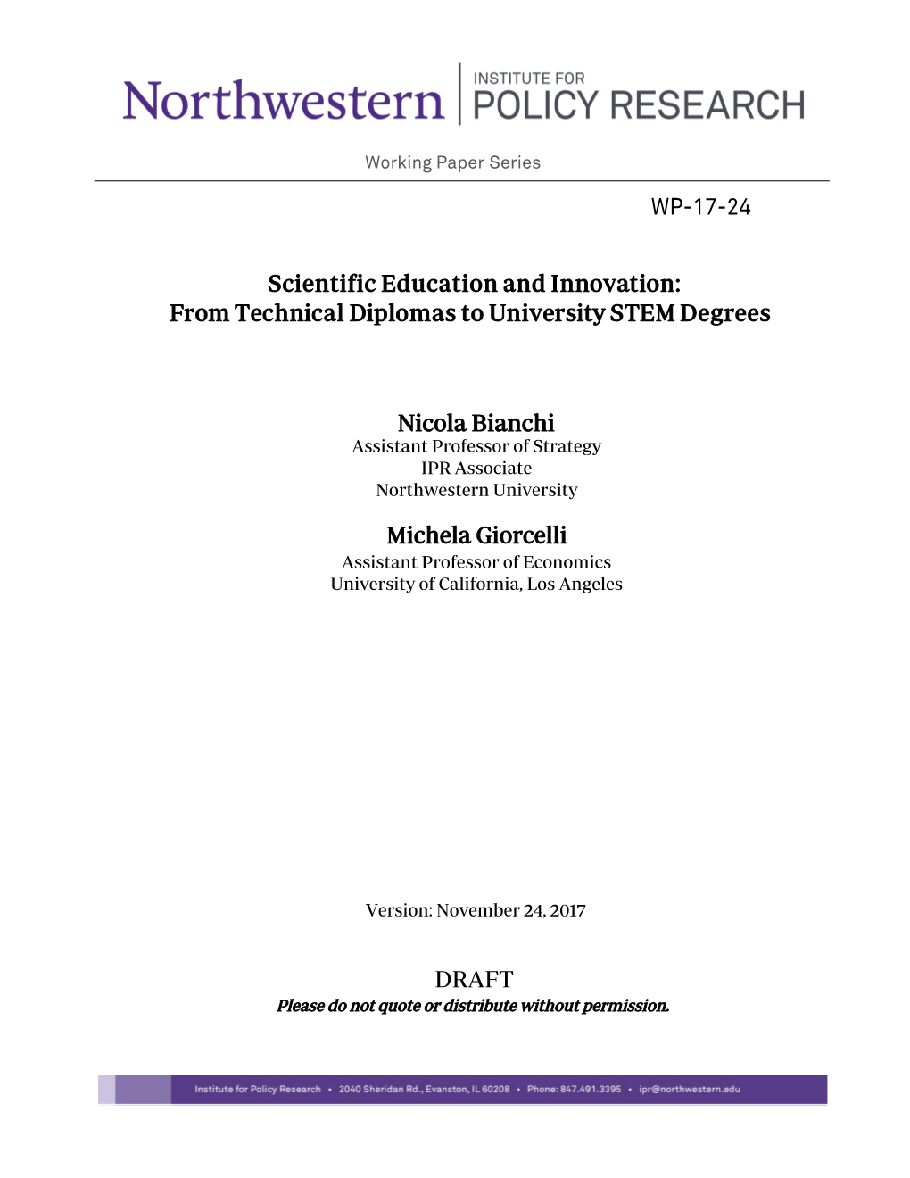 From Technical Diplomas to University STEM Degrees Nicola Bianchi