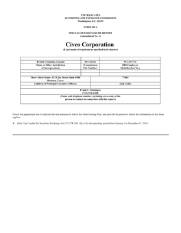 Civeo Corporation (Exact Name of Registrant As Specified in Its Charter)