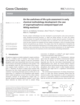 On the Usefulness of Life Cycle Assessment in Early Chemical Methodology Development: the Case of Organophosphorus-Catalyzed Appel and Wittig Reactions