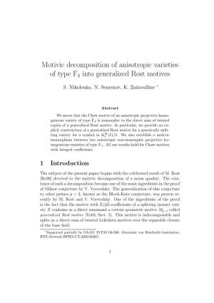 Motivic Decomposition of Anisotropic Varieties of Type F4 Into Generalized Rost Motives