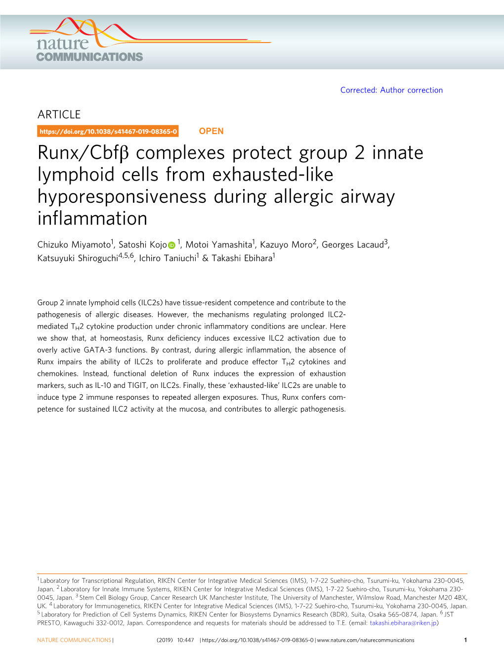 Runx/Cbfî² Complexes Protect Group 2 Innate Lymphoid Cells From
