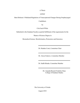 A Thesis Entitled Beta-Defensin 3-Mediated Regulation Of