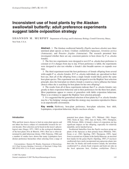 Adult Preference Experiments Suggest Labile Oviposition Strategy